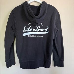 Life is Good Women’s Zip Up Hoodie Positive Black Graphic Optimism Small